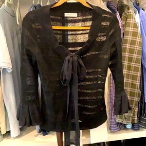 BALL OF COTTON BLACK LONG SLEEVE SHEER STRIPE LIGHTWEIGHT SWEATER XS NEUTRAL